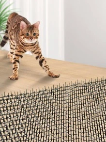12pcs Black Plastic Anti-Cat Spike Mat Set, Assembled Furniture Protector Pad, Effective Home Sofa Tabletop Anti-Scratch Deterrent For Pets, Non-Harmful To Animals - Black - View 2