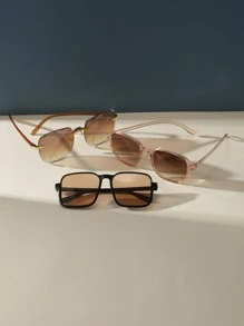 3pairs Square Frame Sunglasses - Champagne - View 3