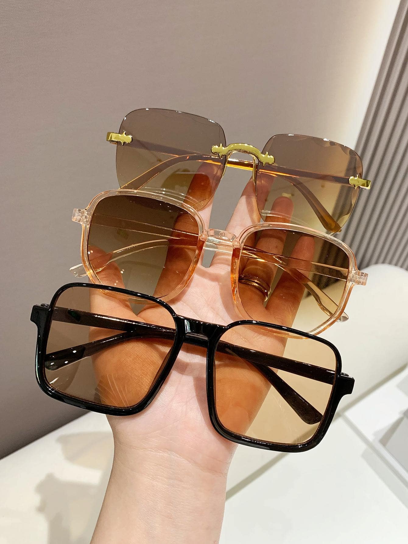 3pairs Square Frame Sunglasses - Champagne - View 1