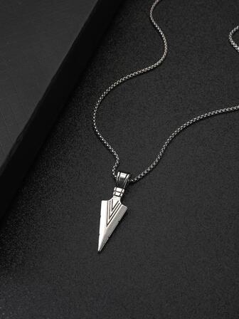 1入組前衛幾何吊墜項鍊適合男士日常裝飾鋅合金古董銀