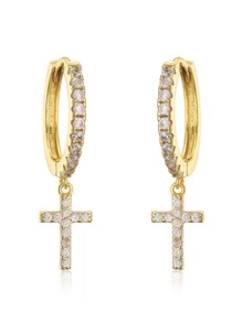 Nam Khối Zirconia  Bông tai thả chéo , Đối với Đồ trang sức Qủa tặng Và Buổi tiệc - Vàng - Xem 4