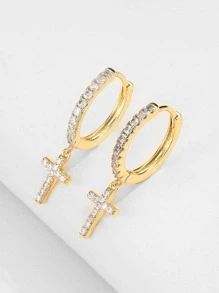 Nam Khối Zirconia  Bông tai thả chéo , Đối với Đồ trang sức Qủa tặng Và Buổi tiệc - Vàng - Xem 1