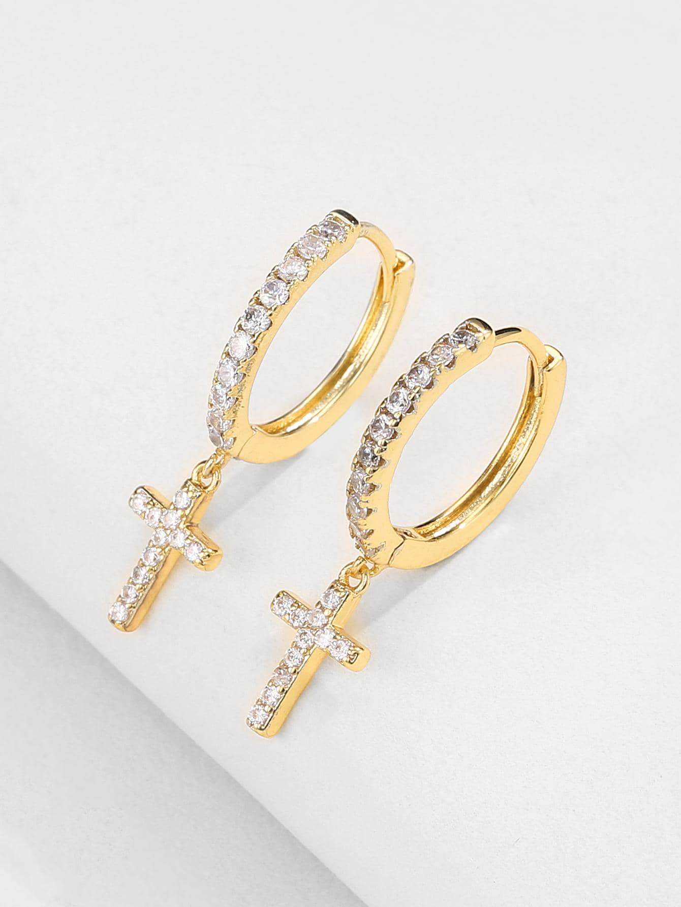 Nam Khối Zirconia  Bông tai thả chéo , Đối với Đồ trang sức Qủa tặng Và Buổi tiệc - Vàng - Xem 1