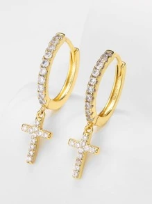 Nam Khối Zirconia  Bông tai thả chéo , Đối với Đồ trang sức Qủa tặng Và Buổi tiệc - Vàng - Xem 5