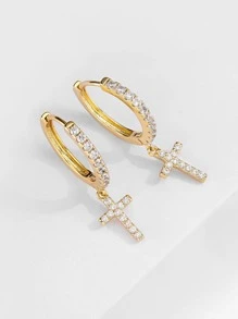 Nam Khối Zirconia  Bông tai thả chéo , Đối với Đồ trang sức Qủa tặng Và Buổi tiệc - Vàng - Xem 3