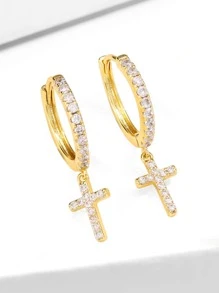 Nam Khối Zirconia  Bông tai thả chéo , Đối với Đồ trang sức Qủa tặng Và Buổi tiệc - Vàng - Xem 6