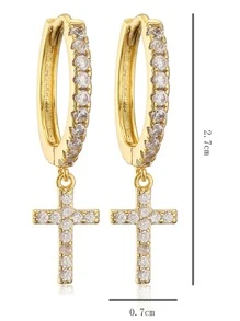 Nam Khối Zirconia  Bông tai thả chéo , Đối với Đồ trang sức Qủa tặng Và Buổi tiệc - Vàng - Xem 7