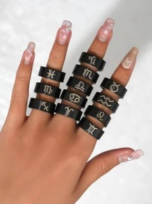 1 Thép Không Gỉ Thời Trang 12 Chòm Sao Biểu Tượng Hoa Văn Nhẫn Cho Nữ Làm Quà Tặng - màu đen - Xem 1