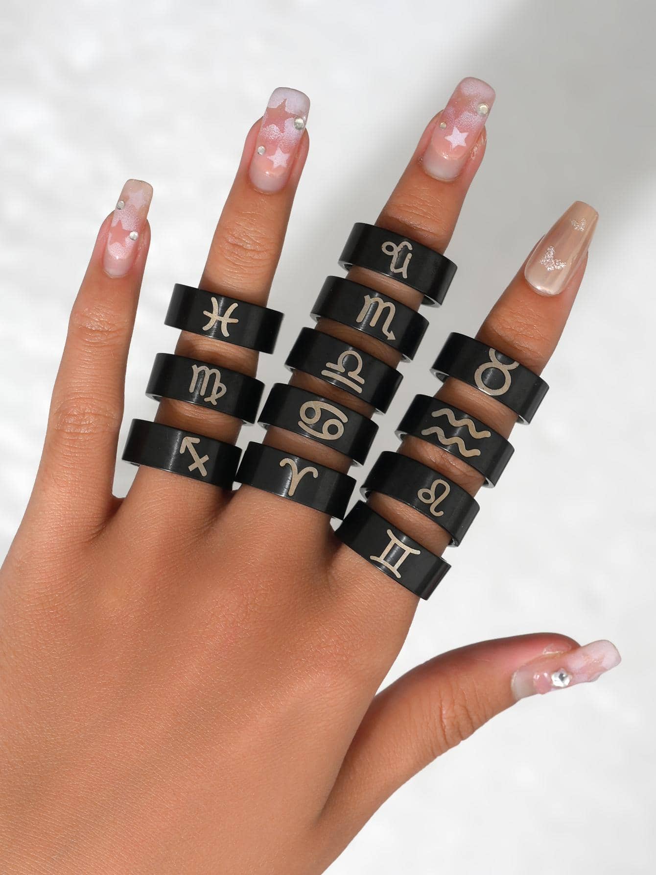 1 Thép Không Gỉ Thời Trang 12 Chòm Sao Biểu Tượng Hoa Văn Nhẫn Cho Nữ Làm Quà Tặng - màu đen - Xem 1