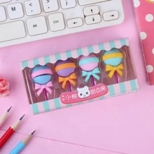 1盒卡通甜點主題橡皮擦套裝,附鉛筆擦,4入組 - 彩色 - 查看 6