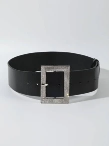 Cinturón con hebilla con diseño de diamante de imitación - Negro - Ver 2