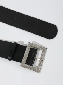 Cinturón con hebilla con diseño de diamante de imitación - Negro - Ver 1