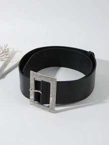 Cinturón con hebilla con diseño de diamante de imitación - Negro - Ver 3