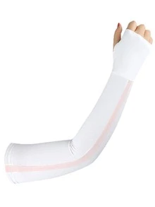 Sun Protective Anti UV 1pair Contrast Tape Cycling Ice Fingerless Gloves - White - View 3
