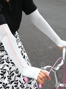 Sun Protective Anti UV 1pair Contrast Tape Cycling Ice Fingerless Gloves - White - View 1