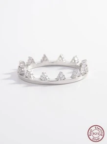 1 Máy Tính Quyến Rũ Đính Đá Cubic Zirconia & Vương Miện Trang Trí Nhẫn Bạc Nữ Cho Đảng Tinh Tế Lễ Tình Nhân quà Tặng - Bạc - Xem 1