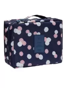 多功能化妝包,戶外旅行組織化妝品收納盒,有隔層設計,點陣圖案 - 藏蓝色 - 查看 5