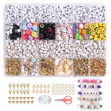 1盒創意笑臉和字母圖案釘珠DIY珠寶製作套件手鍊製作