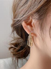 1pair C Shaped Claw Chain Rhinestone Earrings, Suitable For Women's Daily Wear - Yellow Gold - View 2