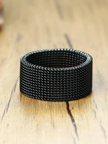 男士極簡戒指,適用於首飾類禮品和派對 - 黑色 - 查看 1