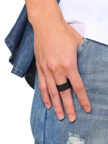 男士極簡戒指,適用於首飾類禮品和派對 - 黑色 - 查看 2