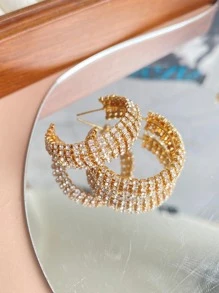 rakol 1雙魅力四射方晶鋯石裝飾開口耳環適合女士日常裝飾 - 金黃色 - 查看 2