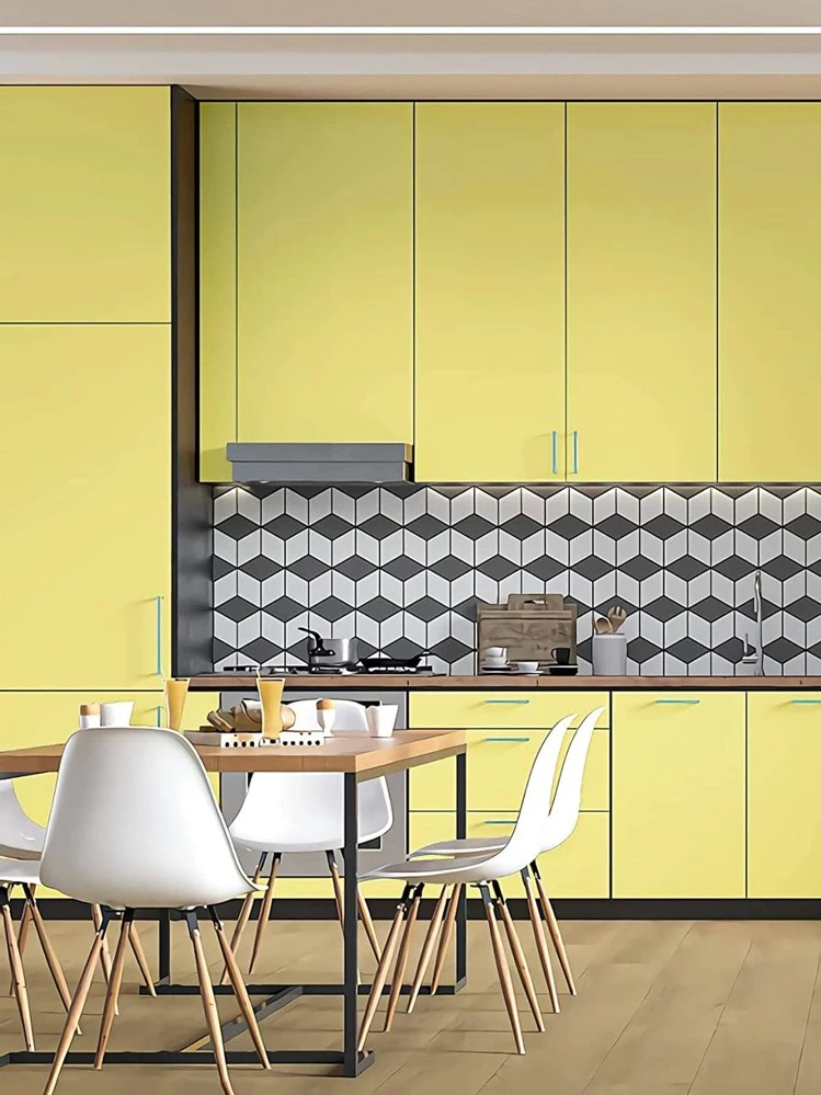 1 rouleau Autocollant unicolore mur jaune en PVC waterproof auto-adhésif décoratif pour domicile - Jaune citron - Voir 5