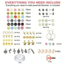 1盒創意笑臉和字母圖案釘珠DIY珠寶製作套件手鍊製作