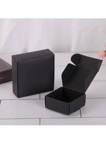 10pcs Solid Color Gift Box, Simple Plain Color Paper Gift Box For Party, Holiday - Black - View 2