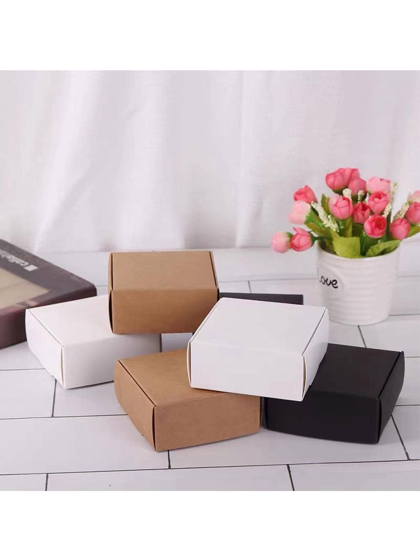 10pcs Solid Color Gift Box, Simple Plain Color Paper Gift Box For Party, Holiday - Black - View 1