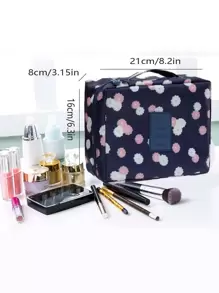 多功能化妝包,戶外旅行組織化妝品收納盒,有隔層設計,點陣圖案 - 藏蓝色 - 查看 4