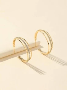 1pair C Shaped Claw Chain Rhinestone Earrings, Suitable For Women's Daily Wear - Yellow Gold - View 3