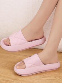 Preppy Slides For Women, Geometric Embossed Single Band EVA Slippers - Pink - View 6