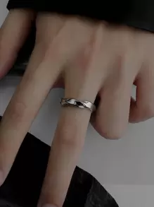 男士极简主义实心戒指，不锈钢材质，时尚朋克风饰品，打造个性造型的时尚礼物 - 銀色 - 查看 4