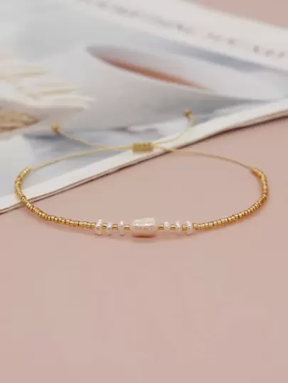 1 件简约人造珍珠装饰串珠手链，适合女士日常装饰