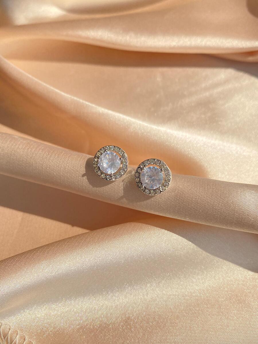 Nam Khối Zirconia  Tròn Bông tai stud , Đối với Đồ trang sức Qủa tặng Và Buổi tiệc - Bạc - Xem 1
