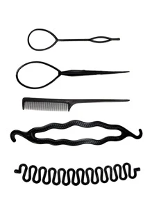 1套素色髮飾套裝 - 黑色 - 查看 2