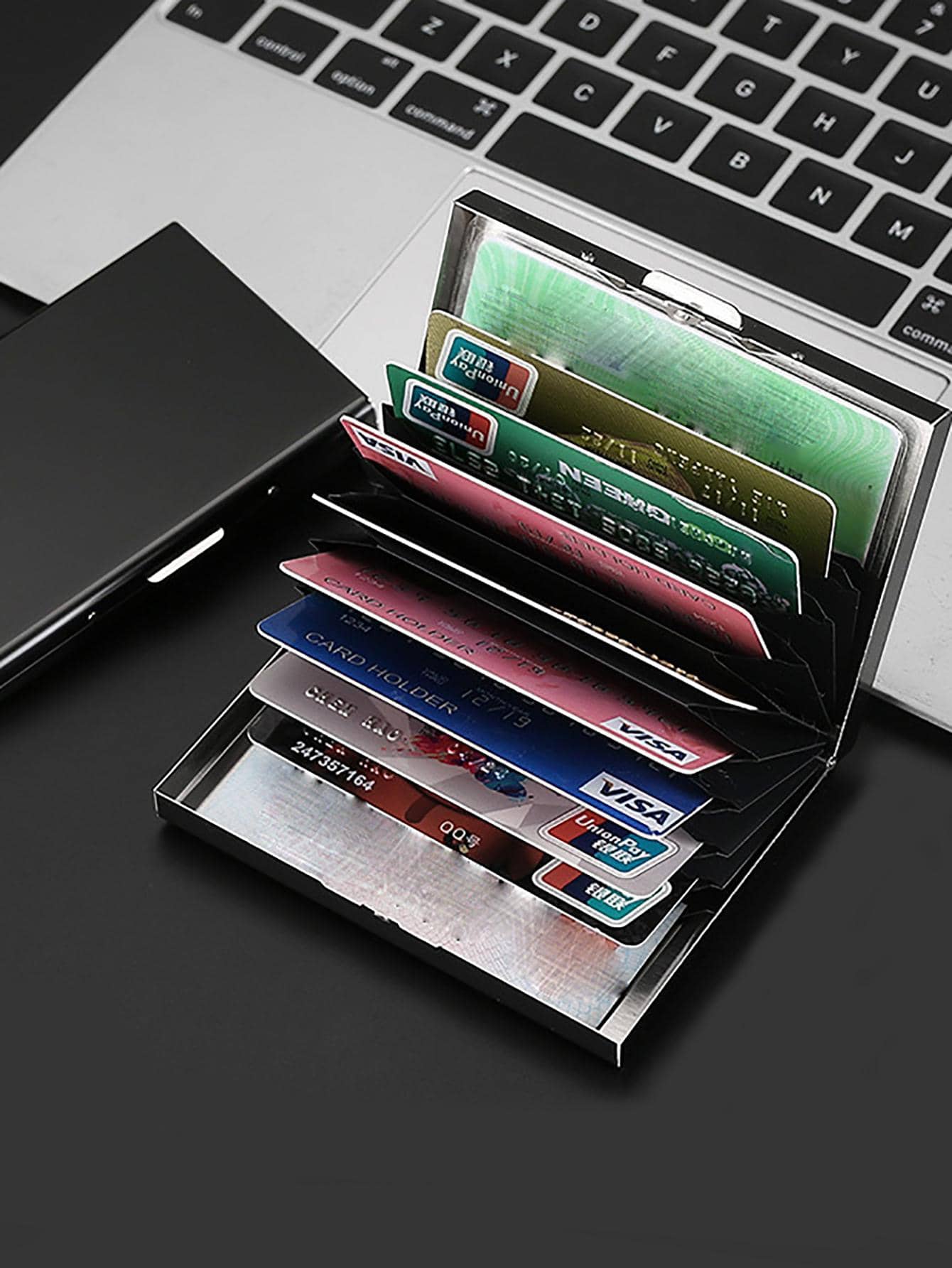 Stainless Steel Hard Shell Card Holder Black SHEIN USA