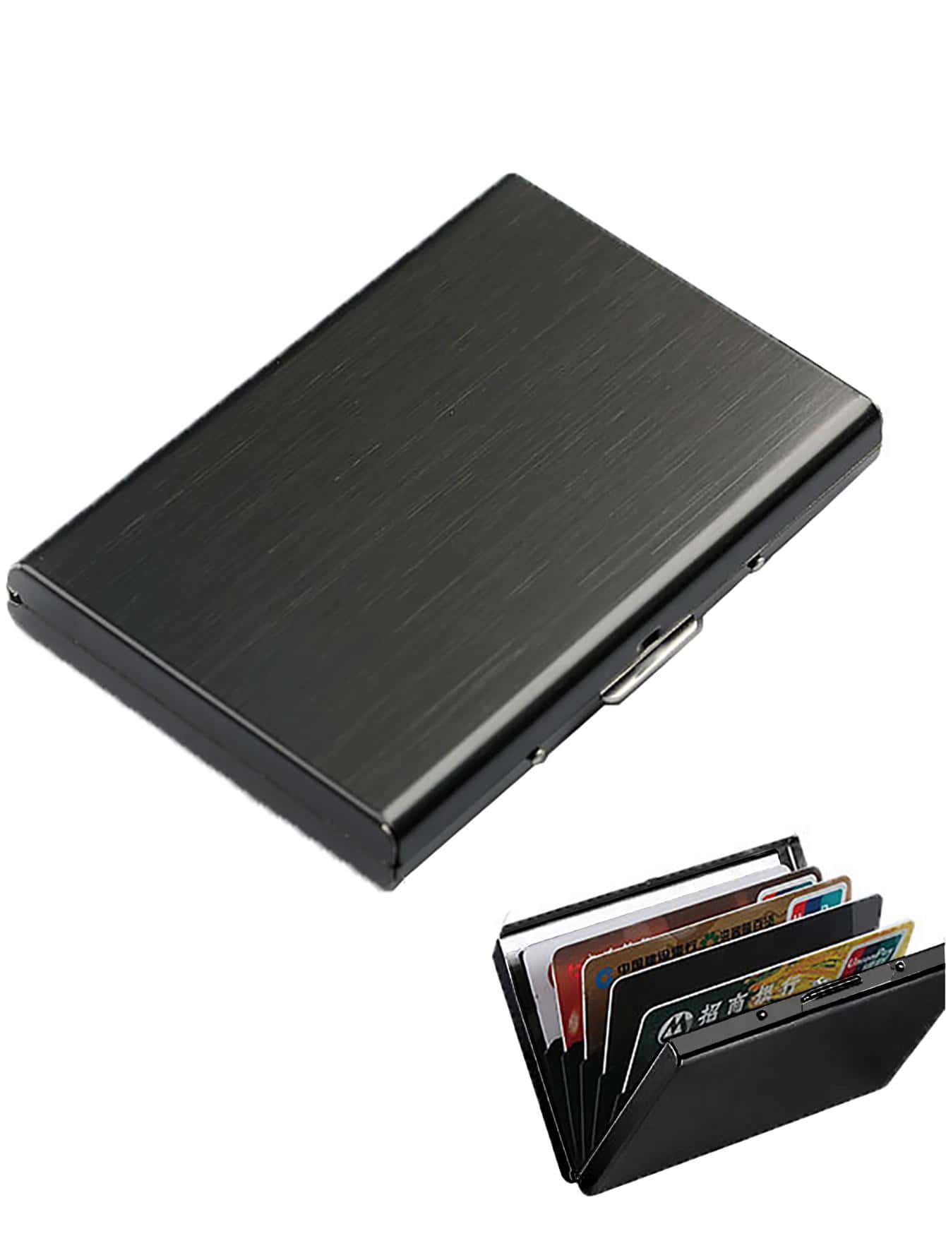 Stainless Steel Hard Shell Card Holder Black SHEIN USA