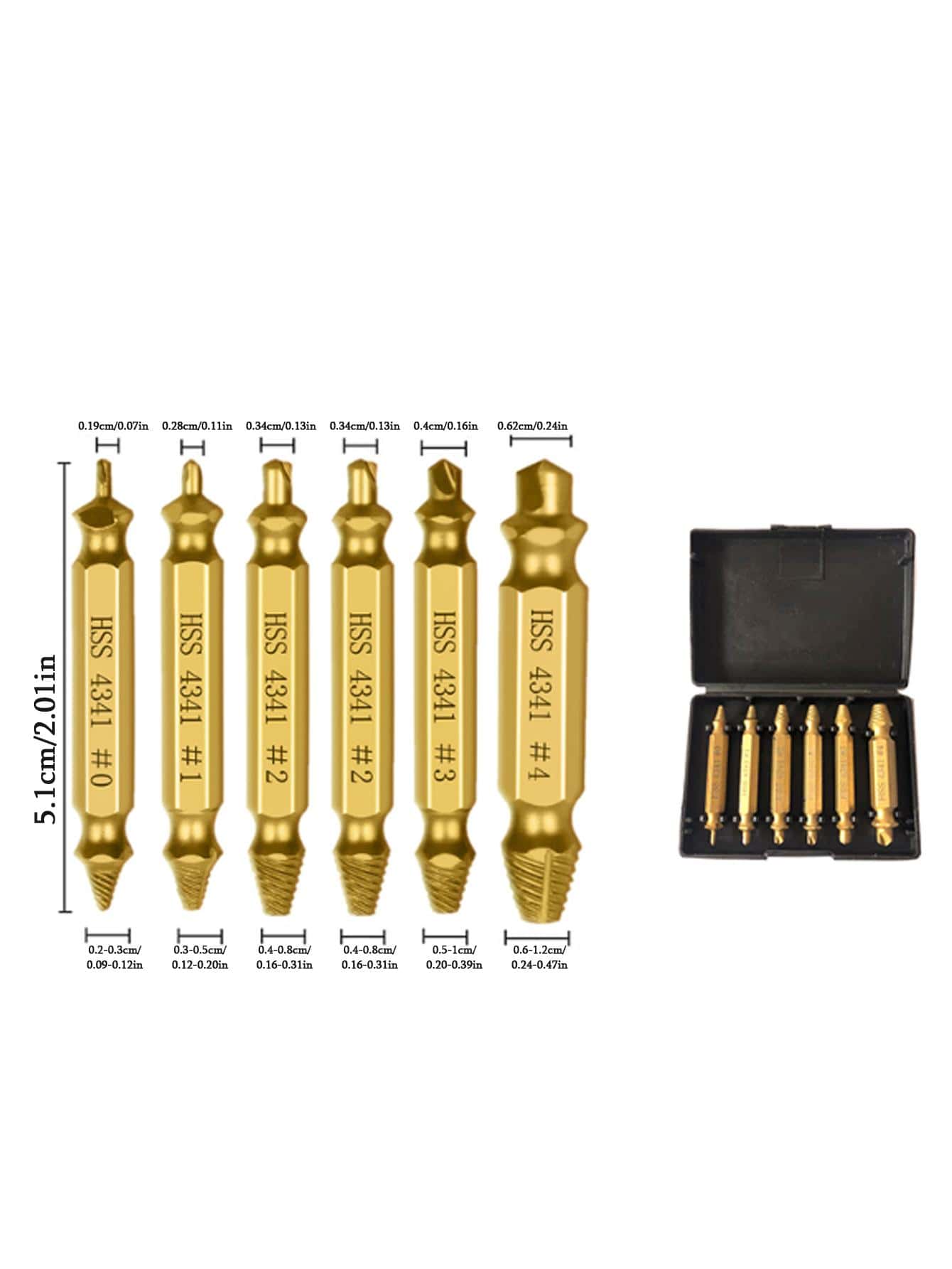 6-Piece Titanium Screw Extractor Set - Damaged Screw Remover For Rusty/Broken Hardware