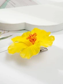 1 件女士花朵装饰时尚鳄鱼发夹波西米亚风情人节情人爪夹发夹发夹，学校用品 - 黃色 - 查看 2