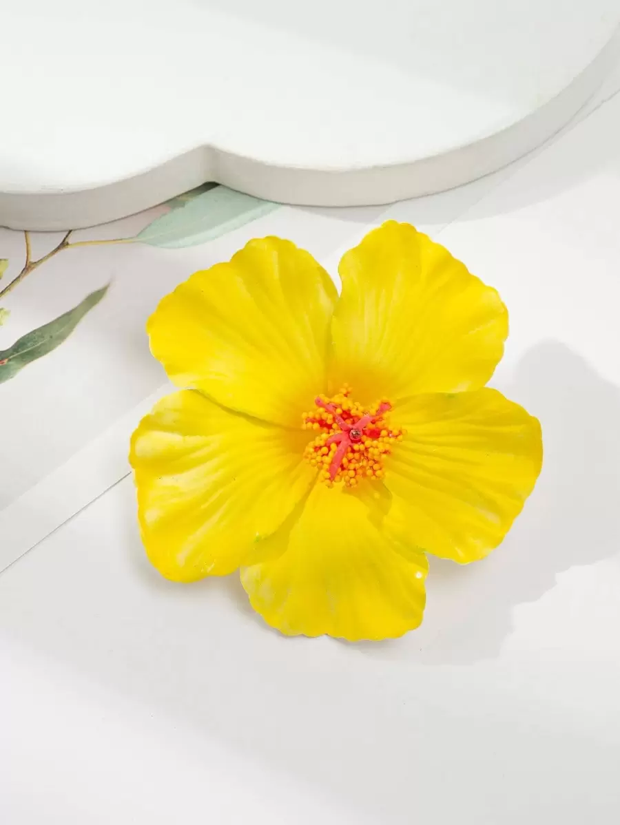 1 件女士花朵装饰时尚鳄鱼发夹波西米亚风情人节情人爪夹发夹发夹，学校用品 - 黃色 - 查看 1