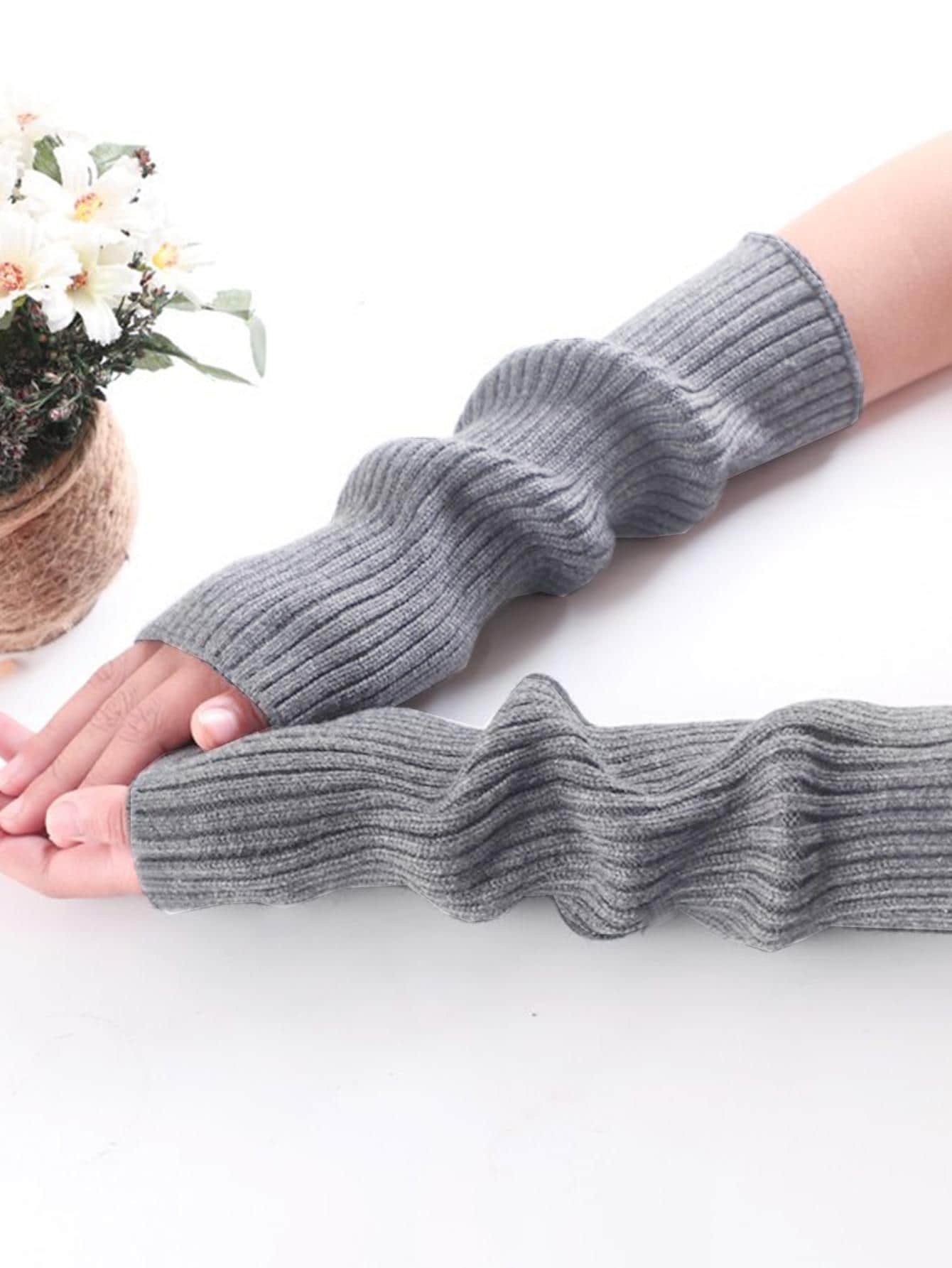 1雙女士素色休閒袖套 - 深灰色 - 查看 1