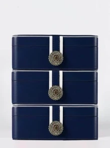 1 pieza Caja de joyería de doble capa lujosa con cerradura - Amplio espacio de almacenamiento para anillos, aretes, collares, pulseras y relojes - Caja de regalo perfecta para el Día de San Valentín para mujeres - Azul Marino - Ver 4