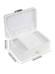 1pc Luxury Double Layer Faux Leather Jewelry Box With Lock - Spacious Storage For Rings, Earrings, Necklaces, Bracelets And Watches - Perfect Gift Box For Women Back To School - White - View 6