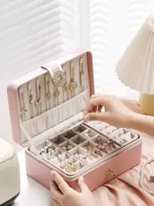 1pc Luxury Double Layer Faux Leather Jewelry Box With Lock - Spacious Storage For Rings, Earrings, Necklaces, Bracelets And Watches - Perfect Gift Box For Women Back To School - White - View 4