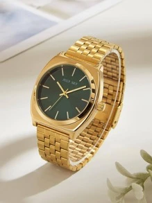 JULYSKY 1只金色時尚極簡不銹鋼手表，配矩形錶盤且為石英運動，適用作為假日禮物 - 綠色 - 查看 3