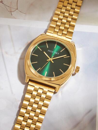 JULYSKY ساعة فاخرة ذهبية عصرية من الفولاذ المقاوم للصدأ بمينيماليستية، ومينا مستطيلة وحركة كوارتز، مناسبة كهدية للعطلات