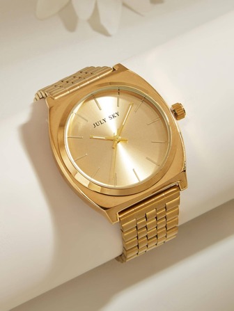 JULYSKY 1 st guldfärgad fashionabel enkel rostfritt stålband kvartsklocka med bar-index urtavla, perfekt för festivalpresent