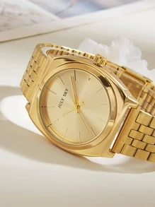 JULYSKY 1只金色時尚簡約不鏽鋼錶帶石英錶，配棒狀刻度盤，是節日禮物的理想選擇 - 金色 - 查看 4